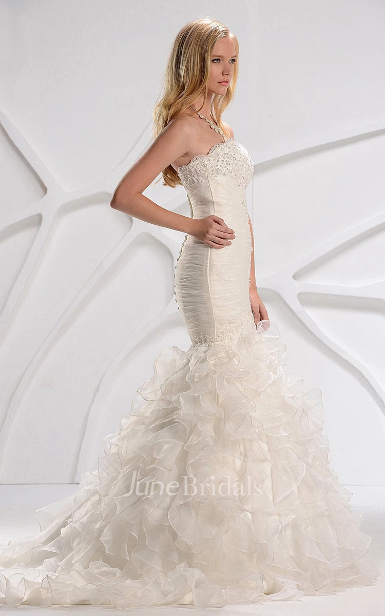 Strapless Mermaid Lace Dress With Beading and Ruffles