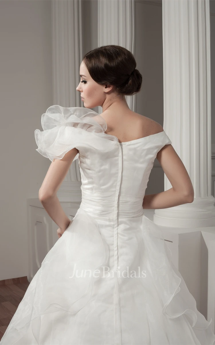 Off-The-Shoulder A-Line Ball Gown with Draping and Ruched Waist