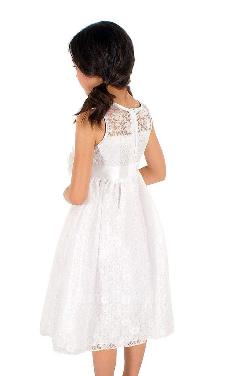 Sleeveless A-line Lace Dress With Flower