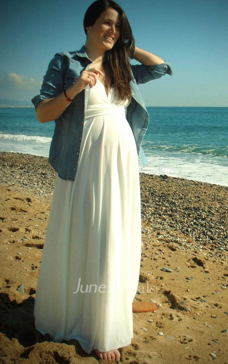 Floor-length Jersey White Maternity Dress