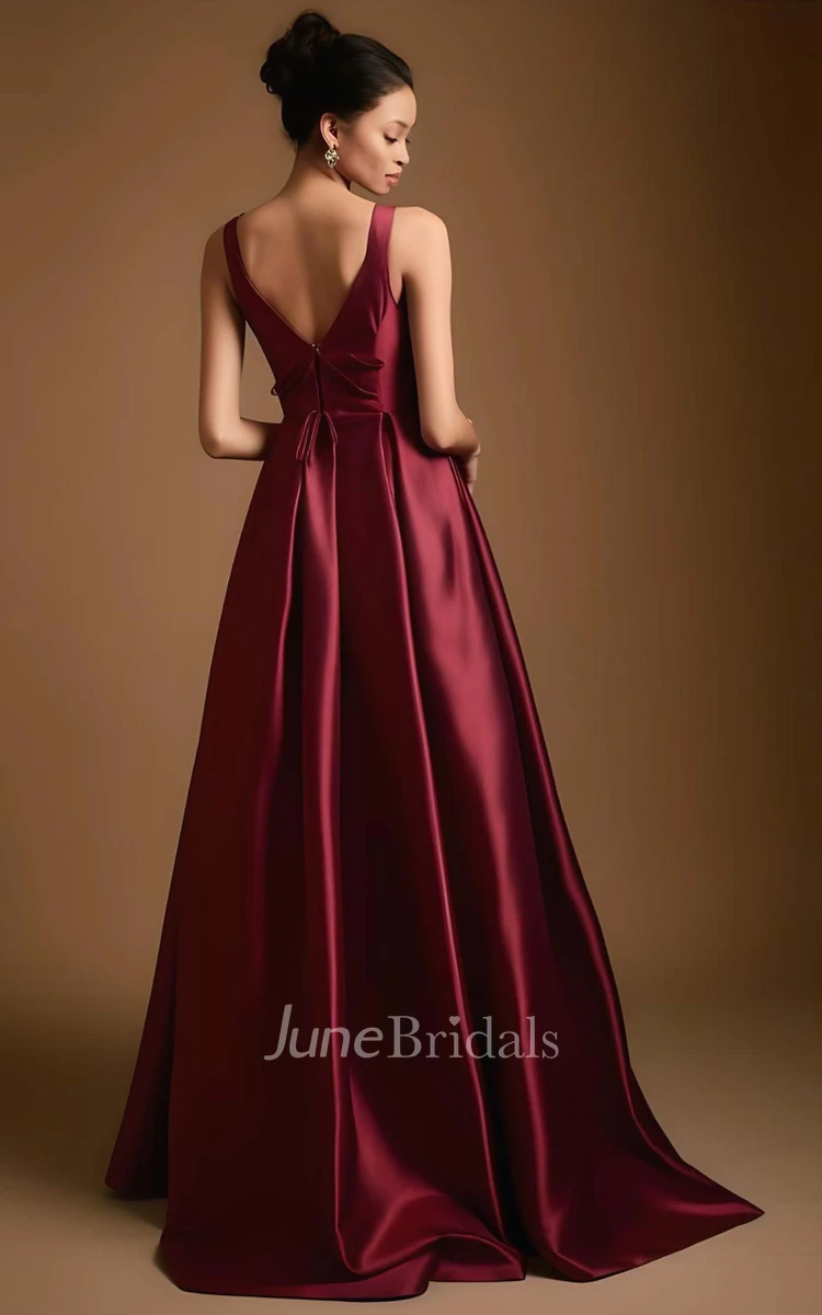 A-Line Satin 2024 Sleeveless Evening Dress Simple Casual Sexy Ethereal Modern Square Neck Floor-length Low-V Back