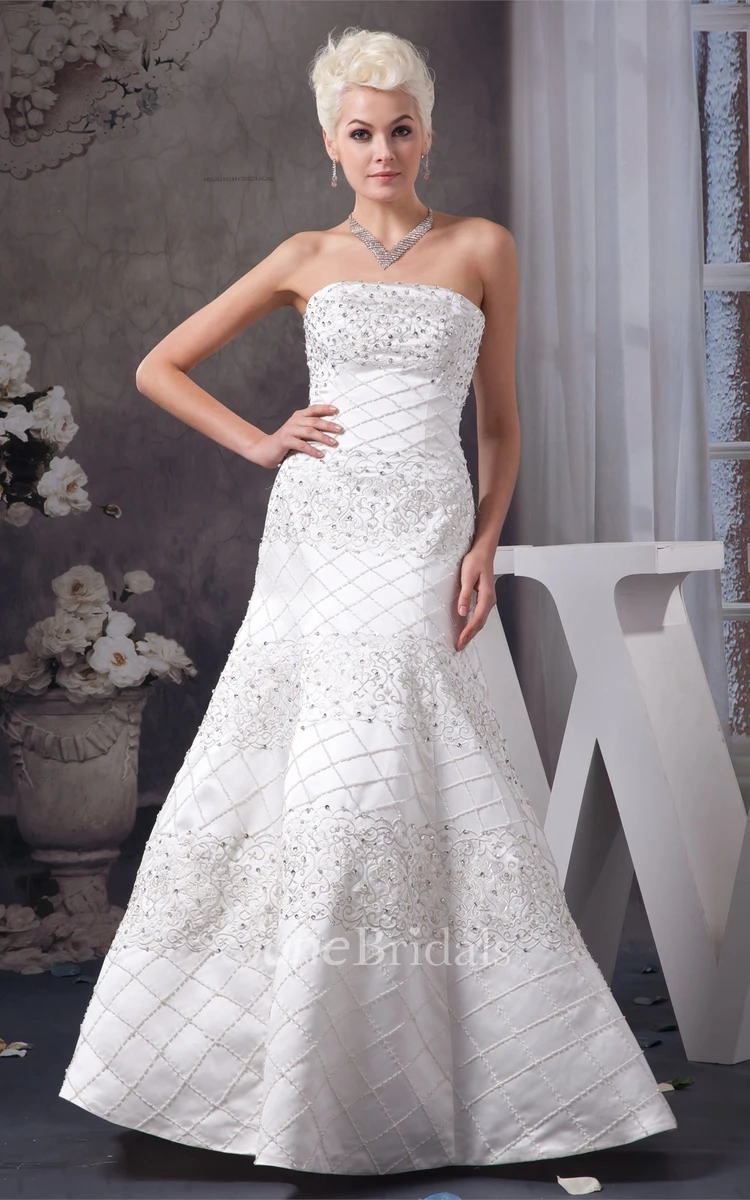 Strapless A-Line Beaded Gown with Embroideries and Corset Back