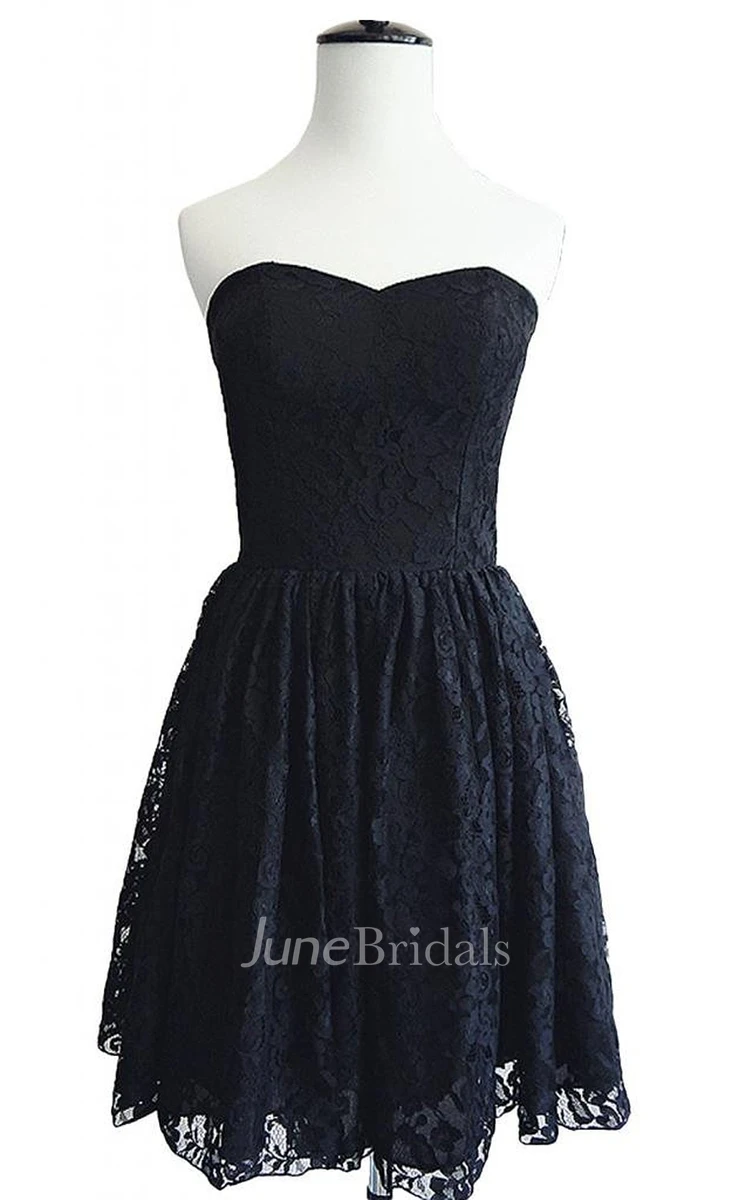 Vintage Strapless Lace Dress With Zipper Back