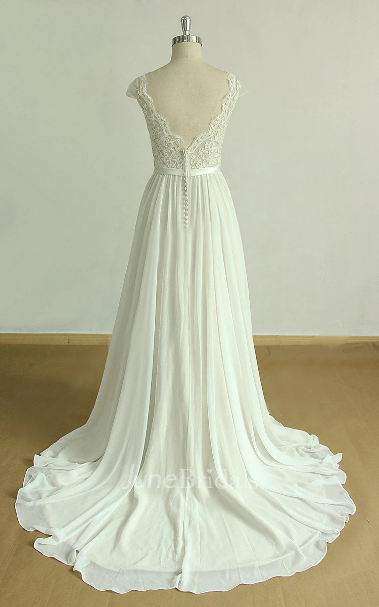 A-Line Chiffon Lace Satin Weddig Dress