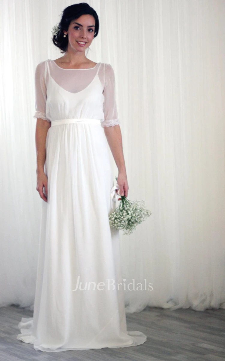 Vintage Inspired Chiffon Long Wedding Dress With Half Sleeves