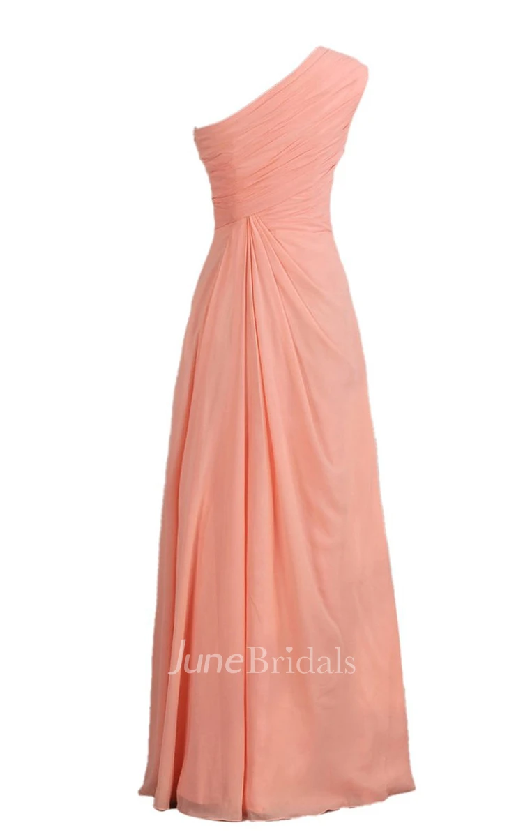 Elegant One-shoulder Side-drappping Chiffon A-line Gown