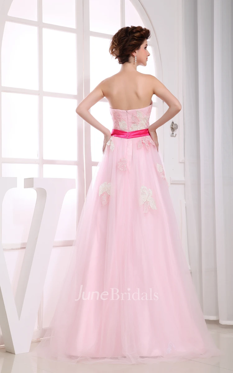 Blushing Sweetheart A-Line Dress With Tulle Overlay