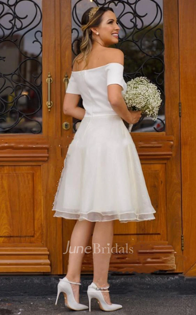 Vintage A Line Satin Organza Off-the-shoulder Sleeveless Wedding Dress with Pleats