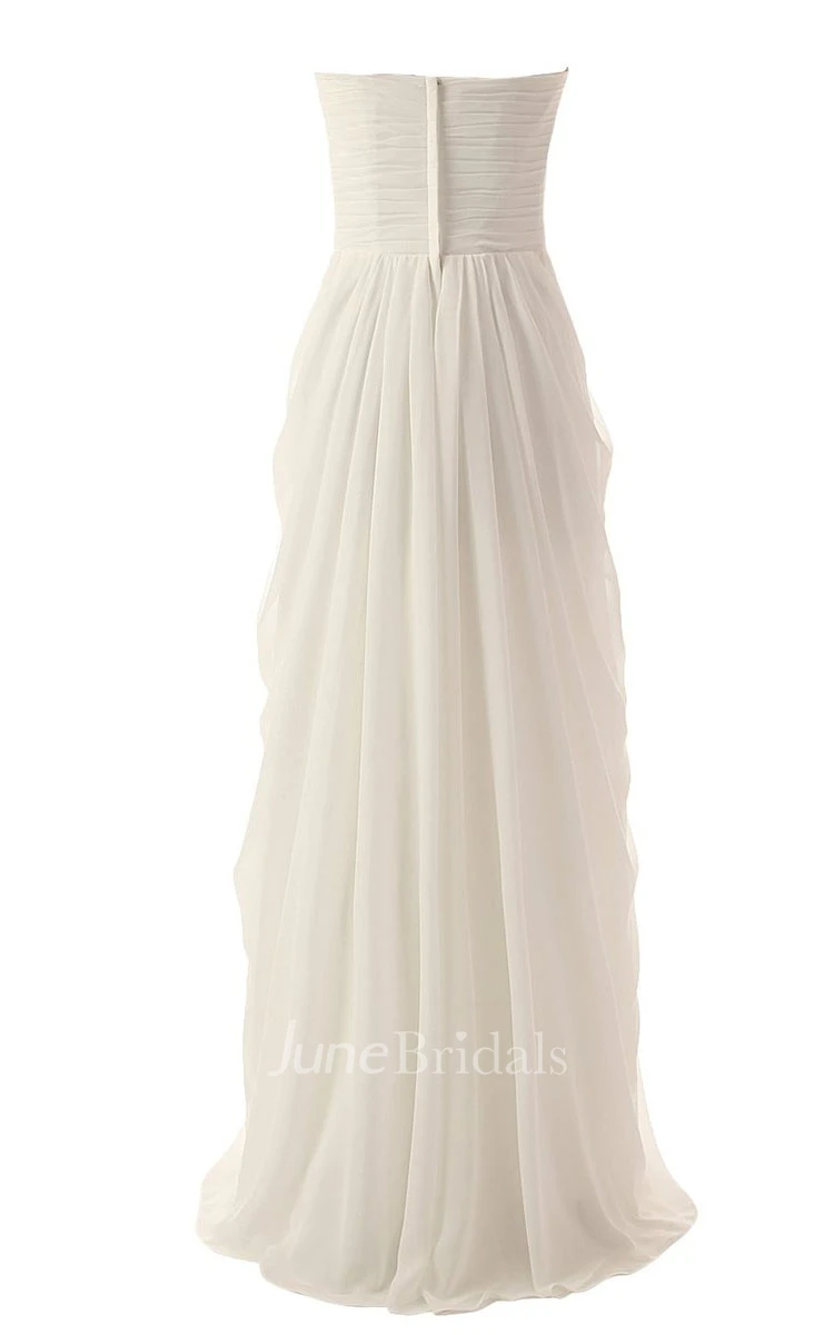 Strapless Full Length Gown With Pleated Bodice