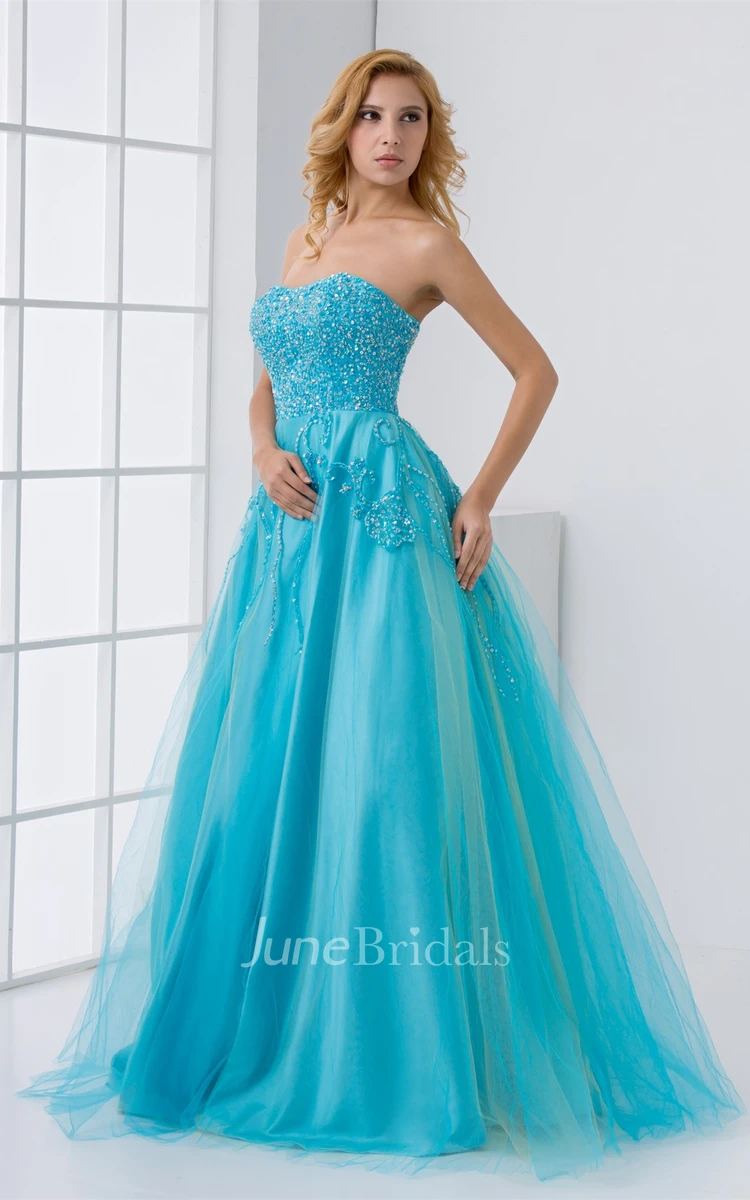 Strapless A-Line Tulle Dress with Jeweled Bodice