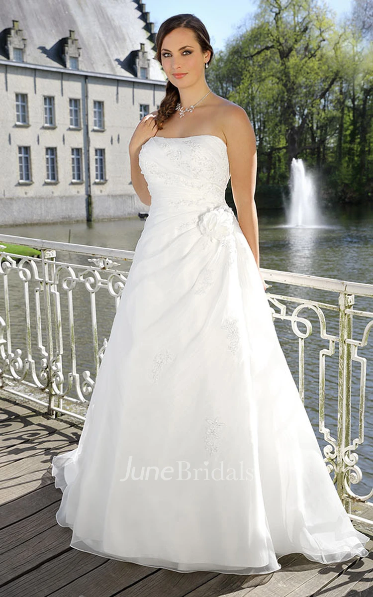 A-Line Long Strapless Long Sleeve Satin Cape Draping Flower Draping Dress