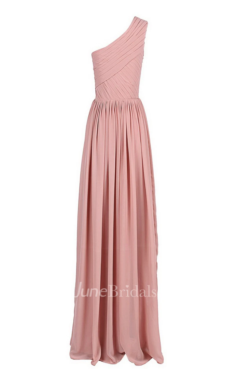 One-shoulder Ruched Chiffon Gown With Asymmetrical Hem