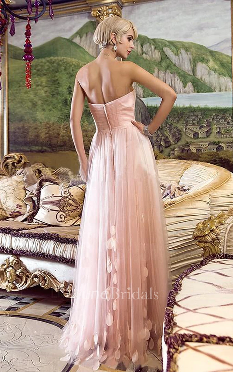 A-Line Princess Strapless Sleeveless Floor-Length Tulle Applique Dresses