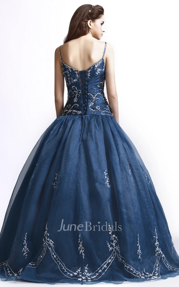 Beaded Adorable Straps Ballgown With Lace Appliques And Lace-up Back