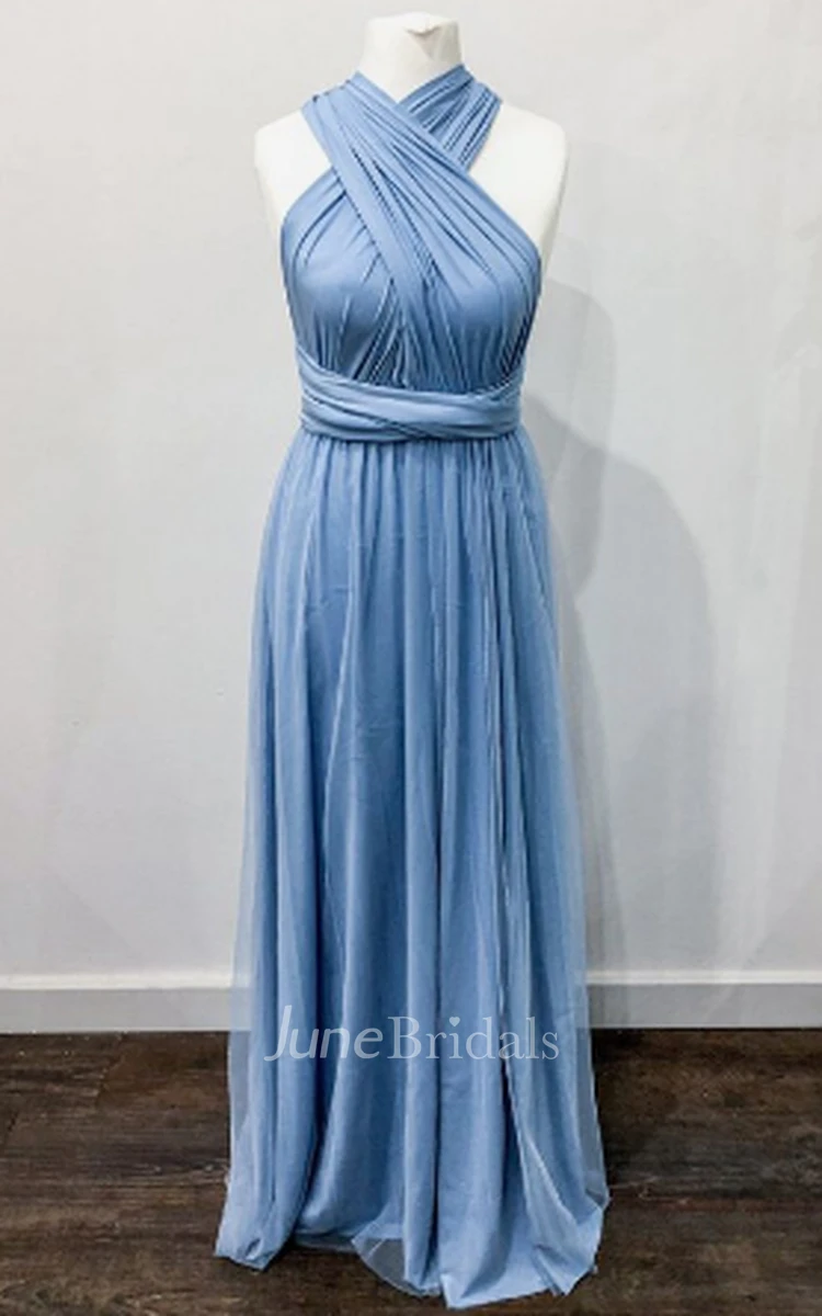 Ethereal A Line Convertible Straps One-shoulder Tulle Bridesmaid Dress With Open Back And Sash