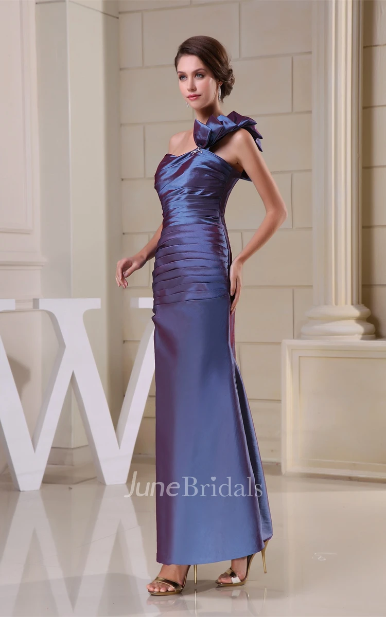 Sleeveless Satin Ankle-Length Dress with Ruching and Single Strap