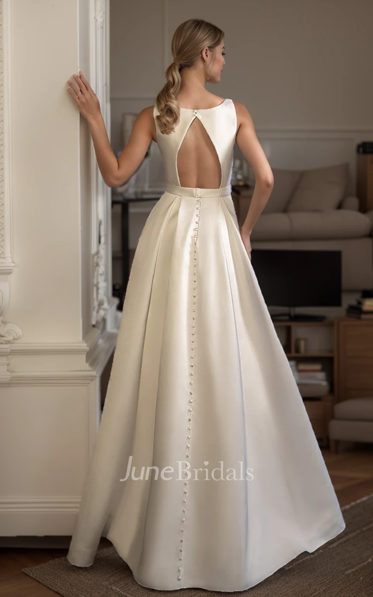 Vintage Simple A-Line Vow Renewal Wedding Dress for Older Brides Modest Boat Neckline High Low Bridal Gown