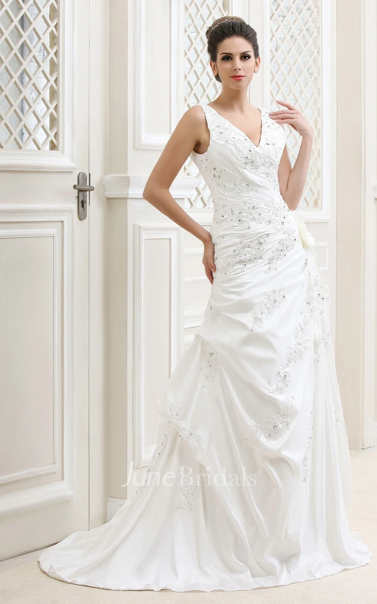 Enchanting Plunged Sleeveless Dress With Beading and Side Ruching