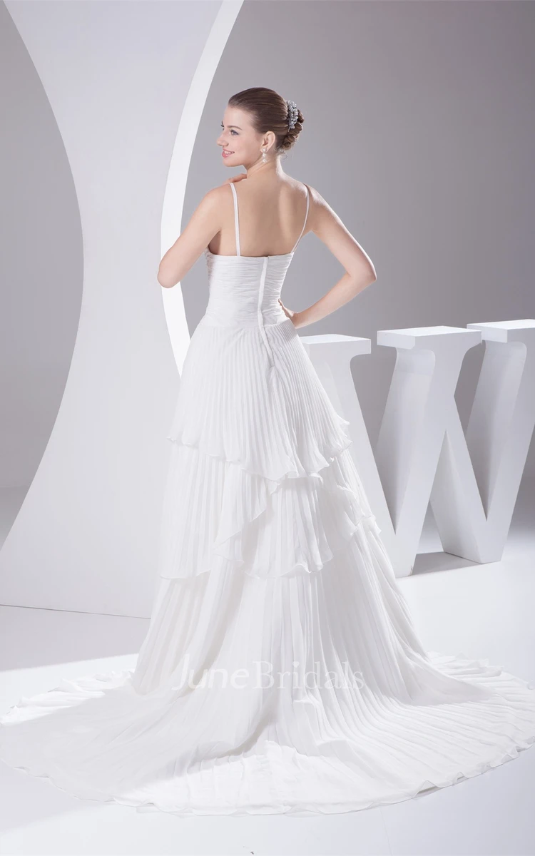 Chiffon Deep-V-Neck A-Line Gown with Draping and Pleats