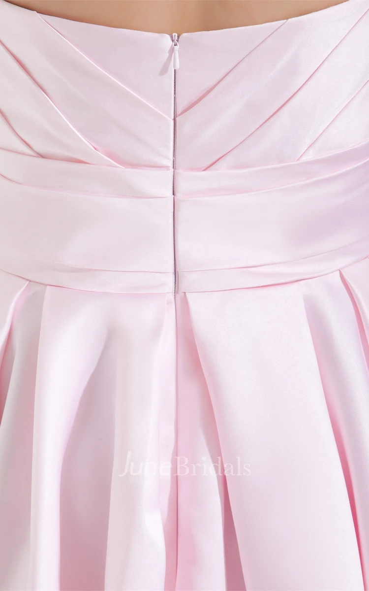 Blushing Strapless Short Mini Dress with Pleats