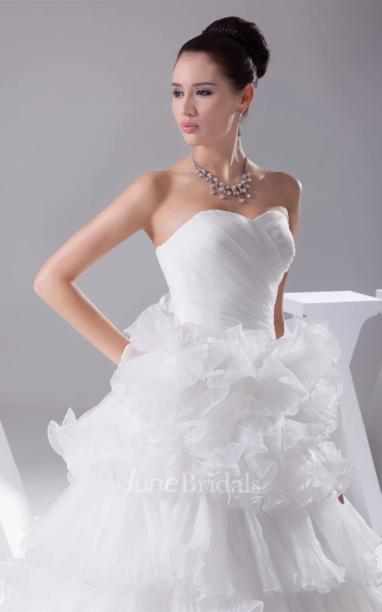 Feminine Sweetheart A-Line Ruched Bodice Dress with Tiered Ruffle