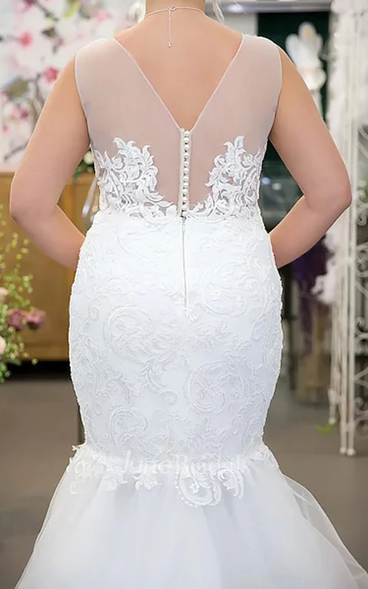 Casual Mermaid Floor-length Sleeveless Lace Wedding Dress with Appliques