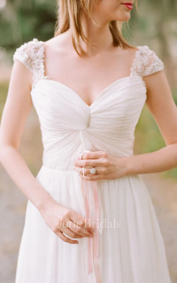 Elegant Cap Sleeve Long Chiffon Sweetheart Wedding Dress