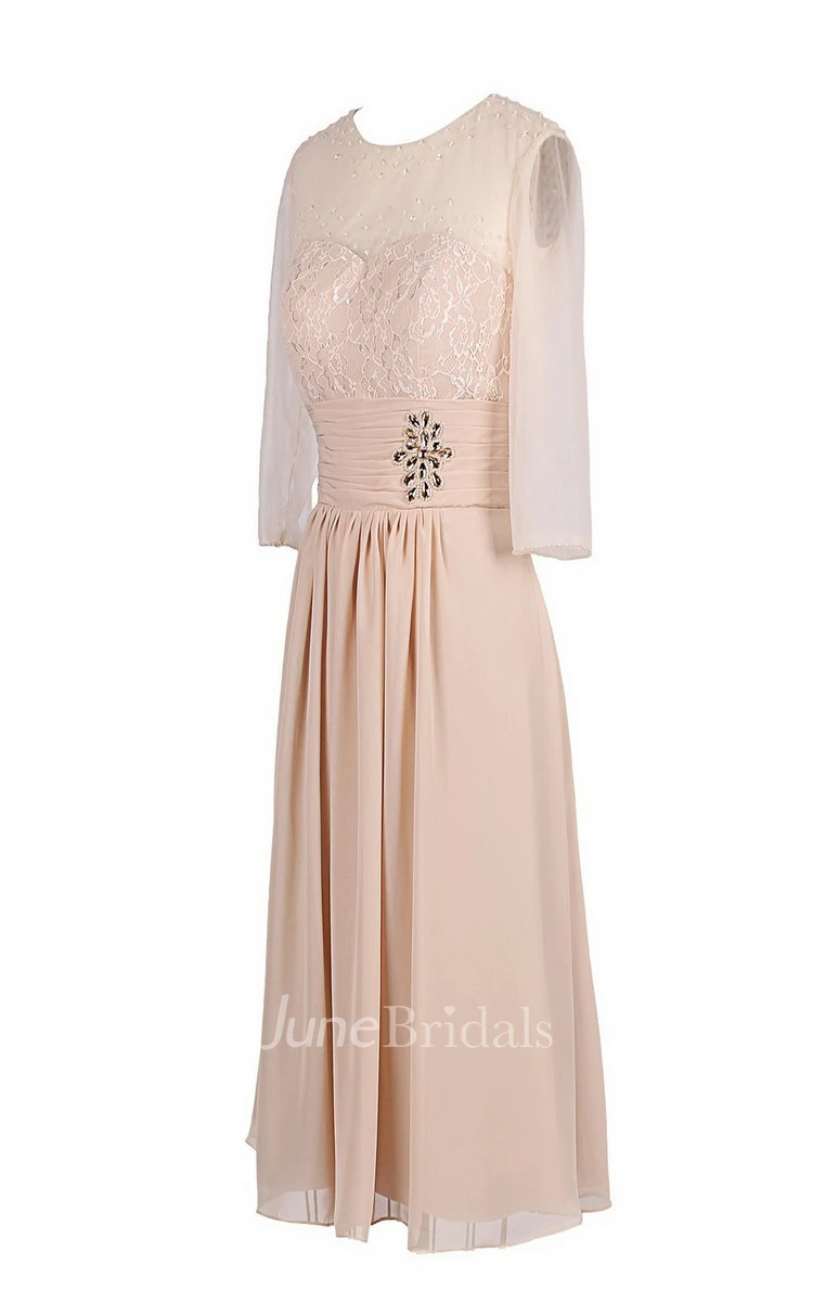 3 4 Sleeve Chiffon Dress With Embroidered Bodice