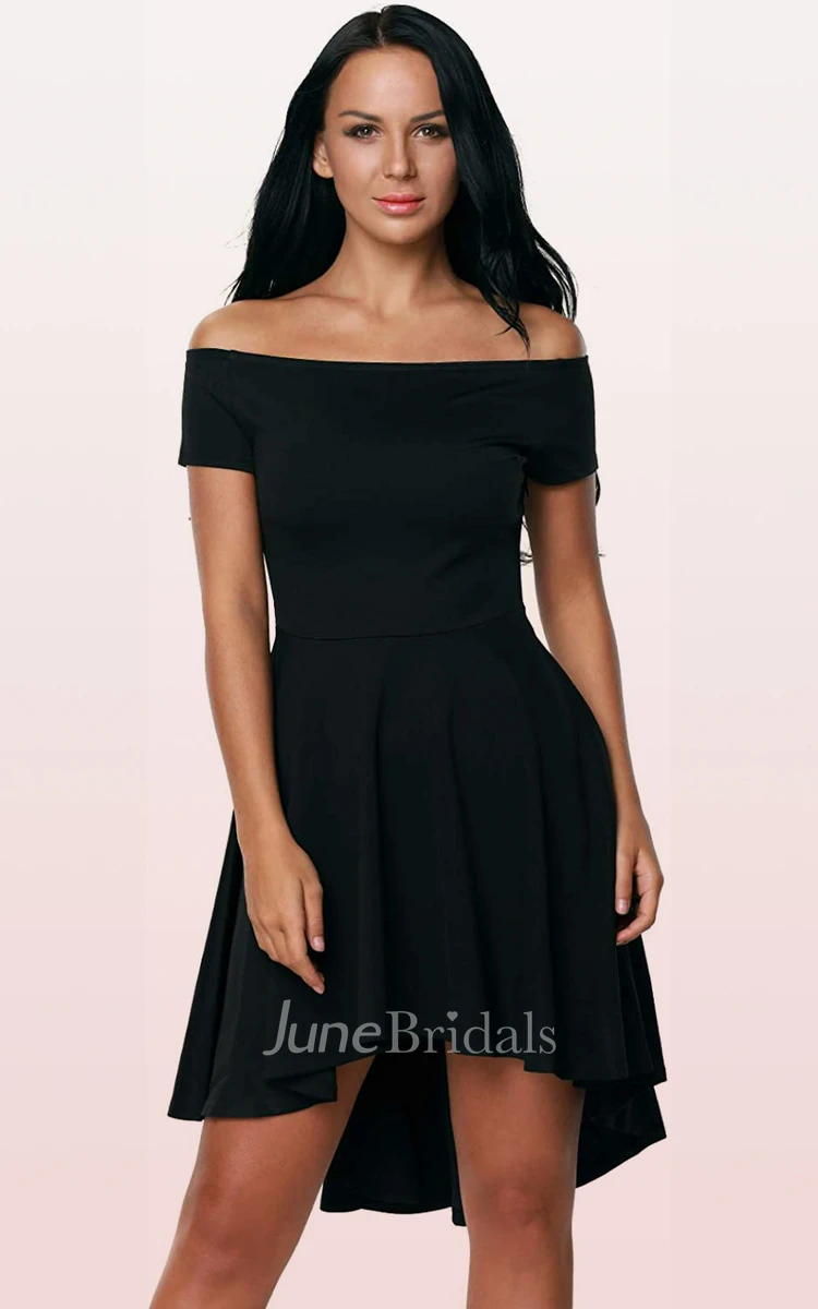 Casual Sexy A Line Off-the-shoulder Short Sleeve Formal Cocktail Dress with Pleats