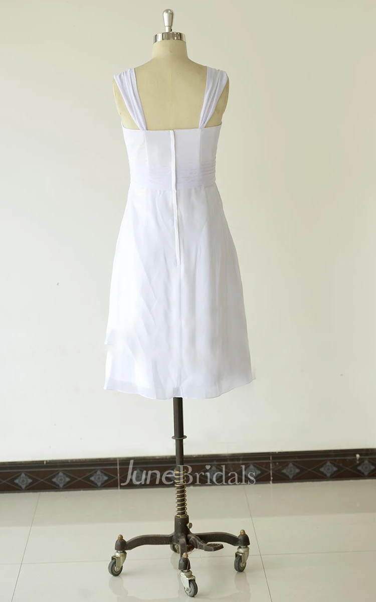 Strapped Chiffon Short Dress With Pleats