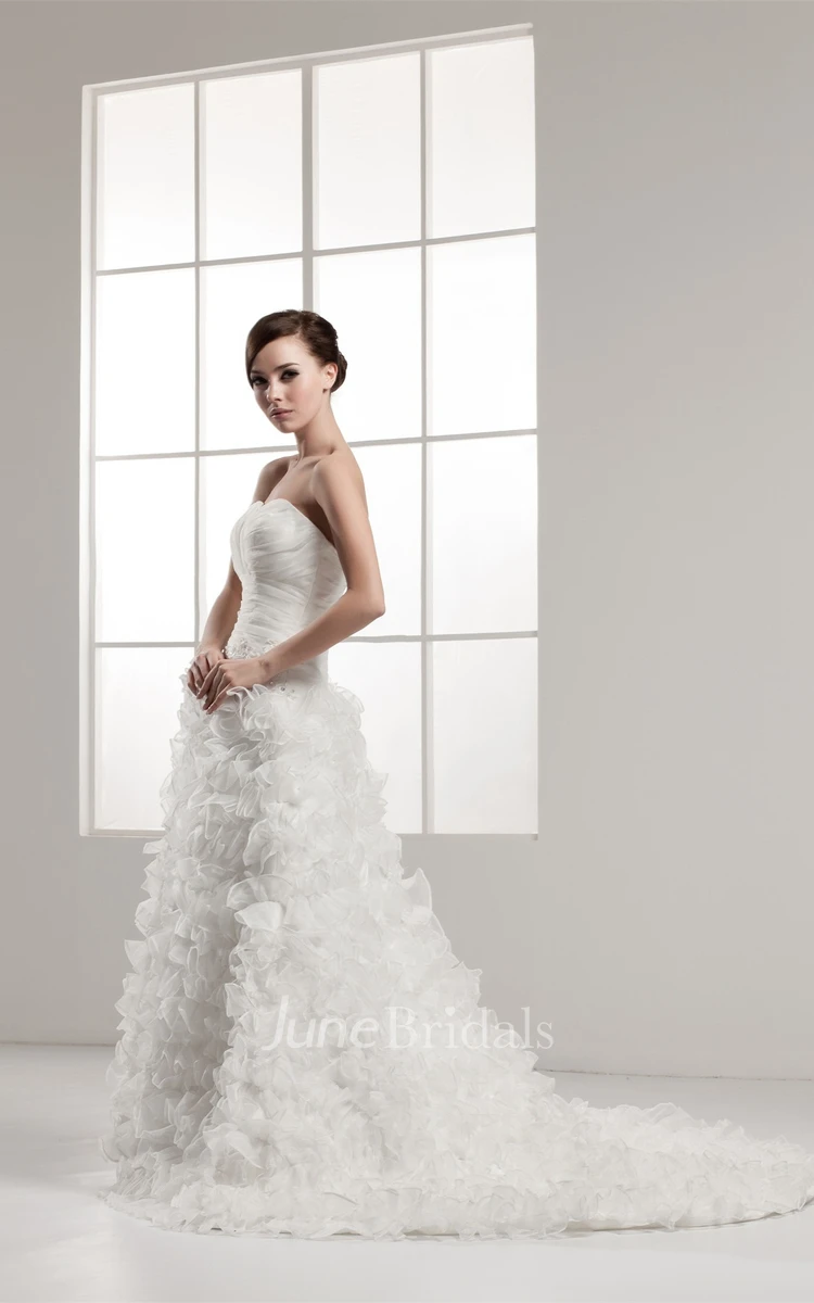 Sweetheart Criss-Cross Ruffled A-Line Gown with Beading