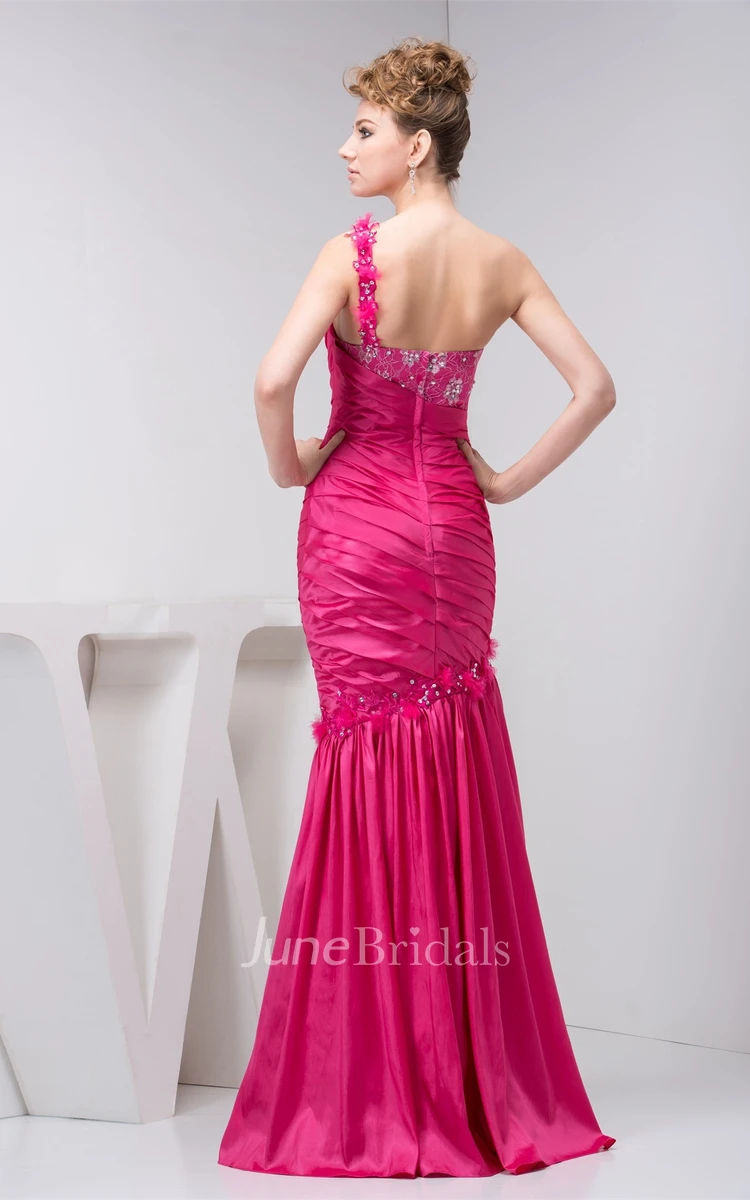 Sleeveless Column Maxi Dress with Appliques and Ruched Bodice