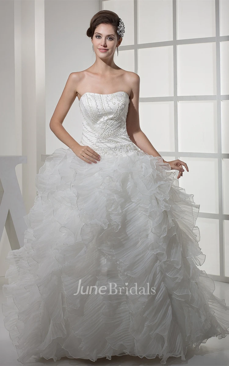 Sweetheart Satin Bodice Ball Dress with Ruffles and Embellishment