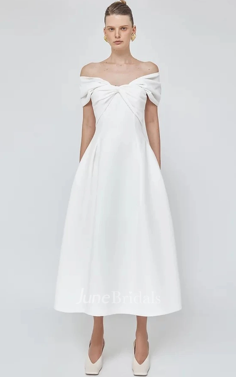 Sleeveless A Line Casual Off-the-shoulder Satin Prom Dress
