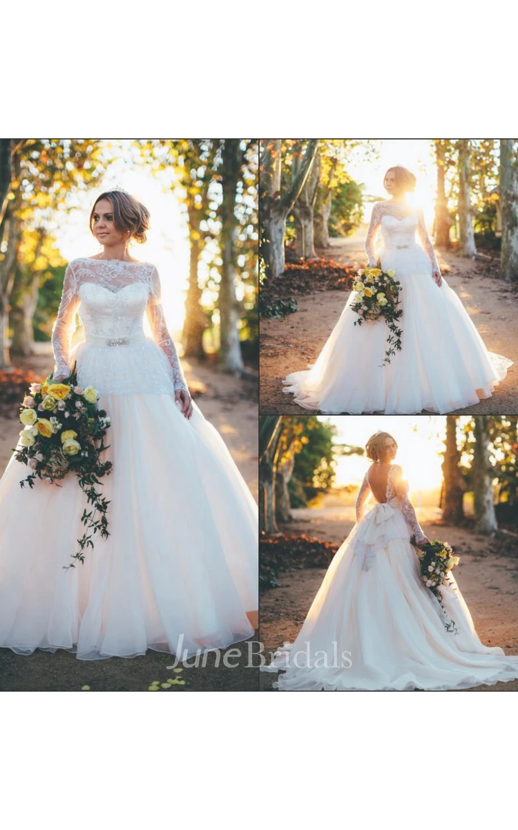 Gorgeous Long Sleeve Lace Wedding Dresses Princess Open Back