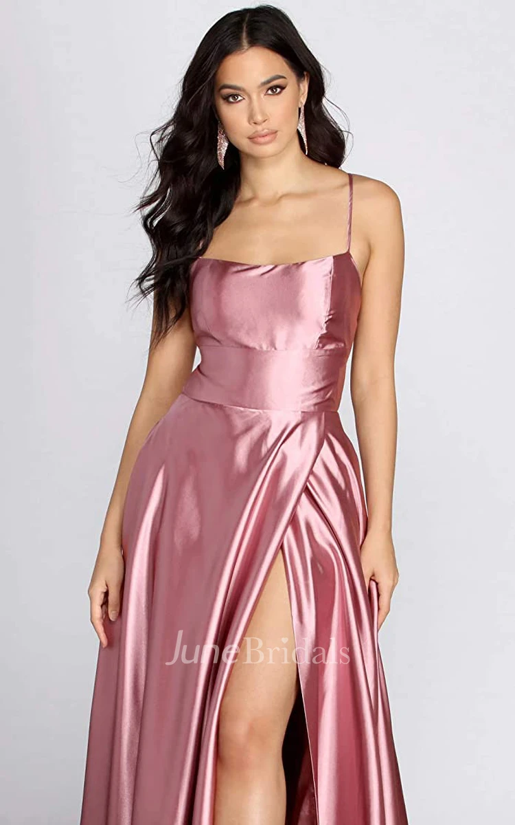 Mermaid Cowl Satin Prom Dress With Pockets and Split Front