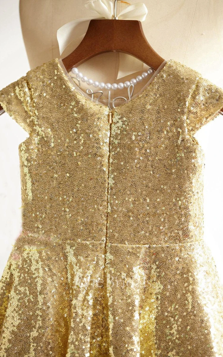 Cap Sleeve Jewel Neckline Dress With Sequins