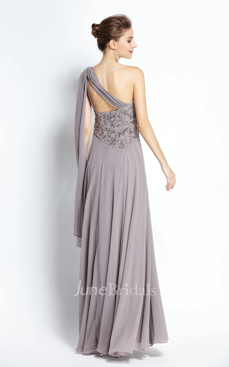A-Line One-shoulder Sleeveless Floor-length Chiffon Prom Dress with Straps