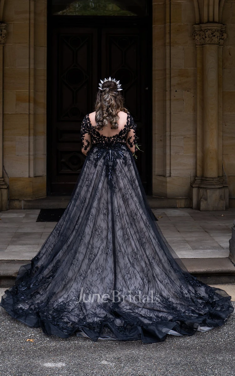 Unique Gothic Lace Wedding Dress Bridal dress Black White Sequin Custom  made NEW