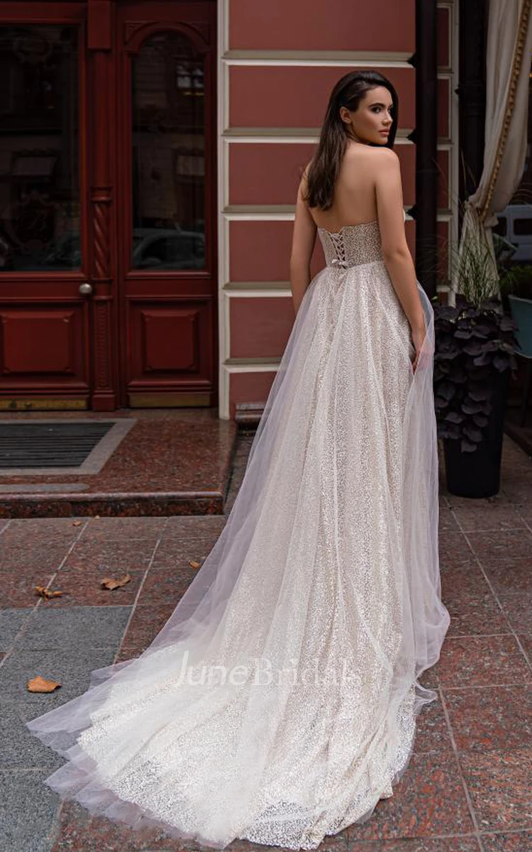 Romantic A-Line Off-the-shoulder Tulle Sequins Evening Dress