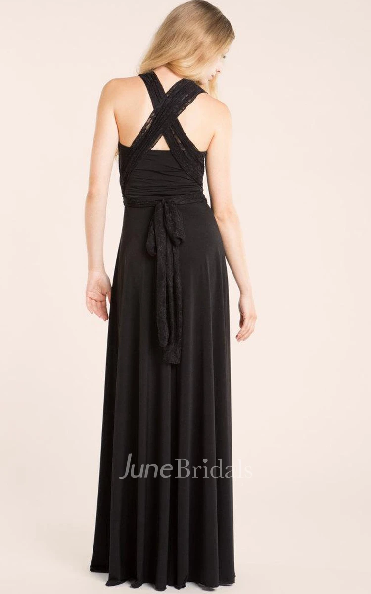 Floor-length Lace&Jersey&Satin Dress