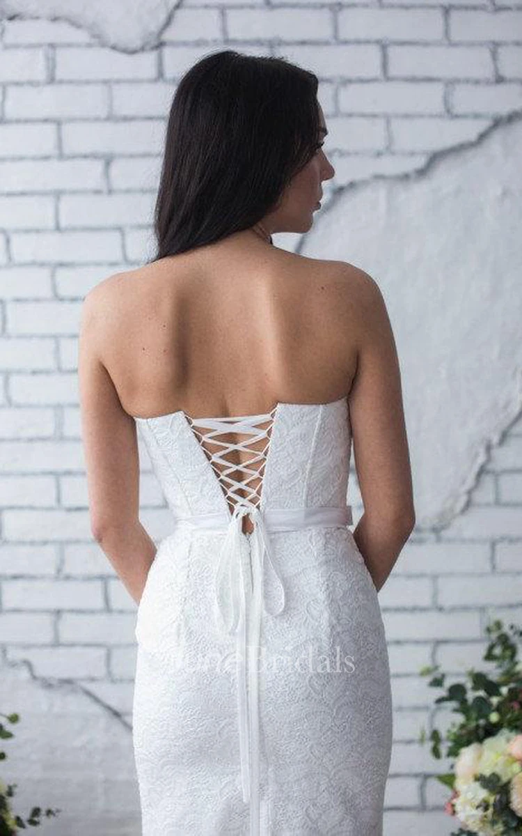Sweetheart Short Sheath Lace Wedding Dress With Satin Belt