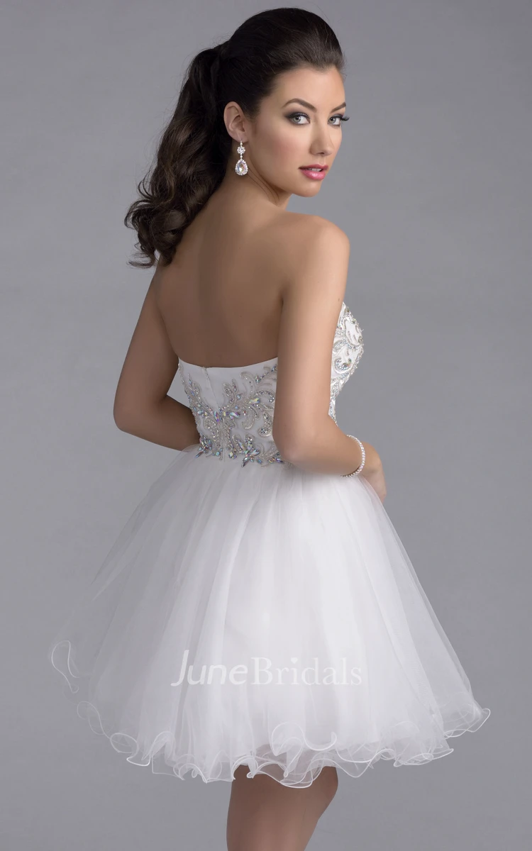 Mini Sweetheart A-Line Tulle Prom Dress With Rhinestone Embellishment