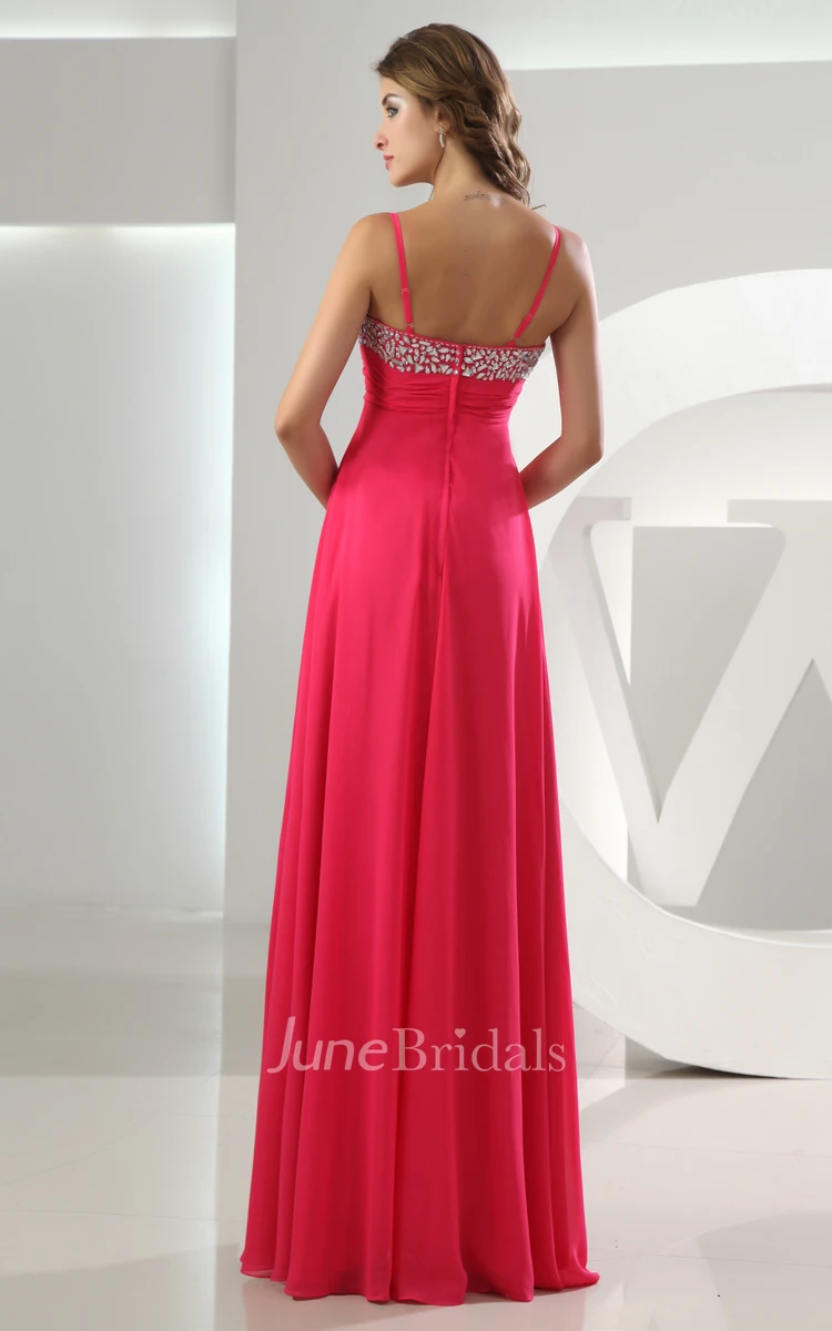 Cute Sleeveless Chiffon Floor-Length Dress With Beading and Spaghetti Straps