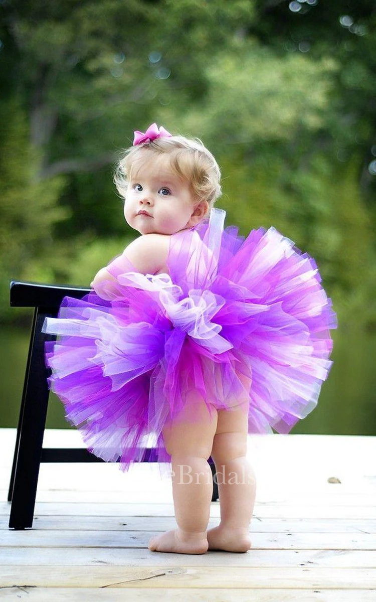 Lovely Purple White Tulle Flower Girl Dress With Ruffles