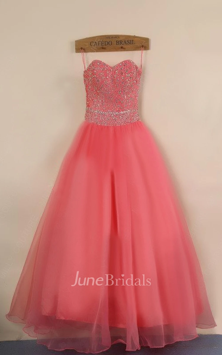 Floor-length Organza Beaded Ball Gown With Lace-up Back 