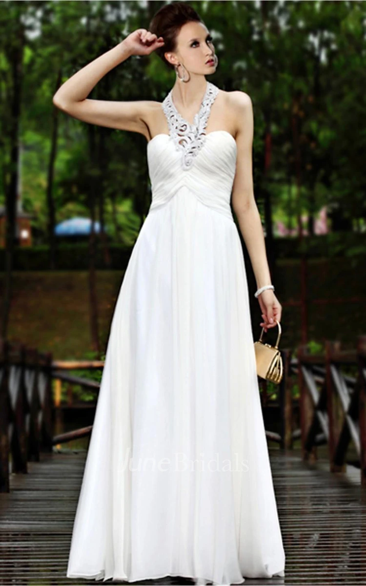 White Elegant Sheath Floor-length Halter Dress - June Bridals