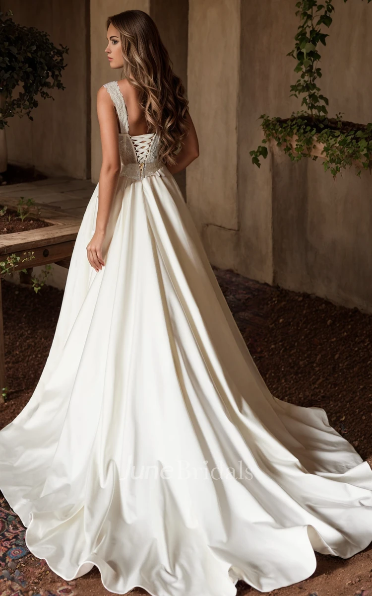 Fall Autumn Elopement A-Line Boho Lace Split Front Wedding Dress Modern Sexy Straps Corset Back Bridal Gown