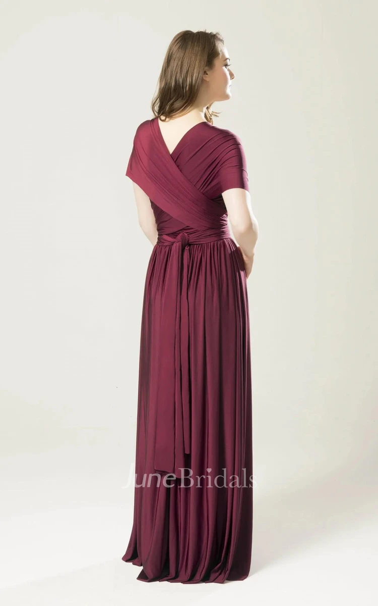 Romantic A Line Jersey Bridesmaid Dress With Halter Neck And Straps Back