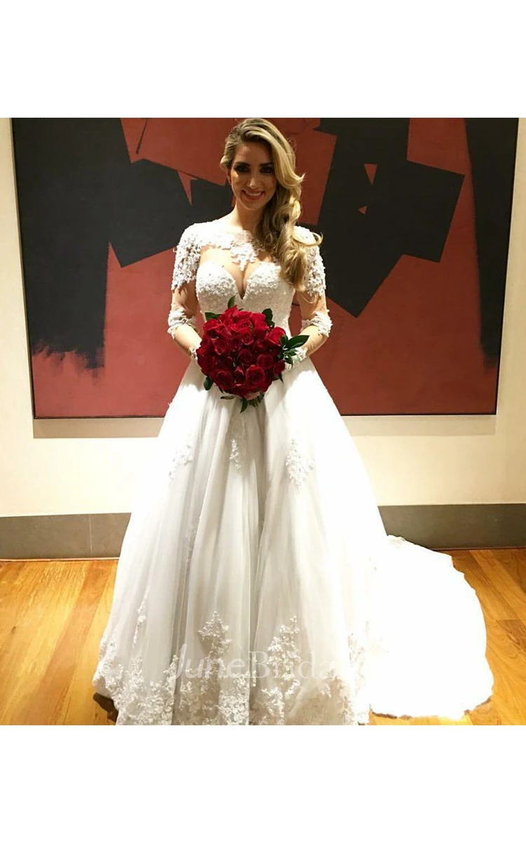 Gorgeous Long Sleeve Lace Wedding Dress Princess A-line